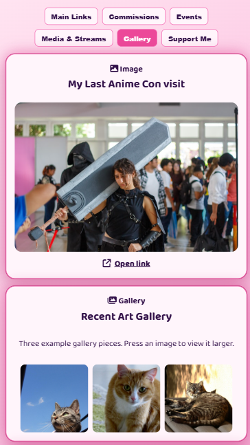 Demo Paw.Page gallery tab showing image and gallery blocks
