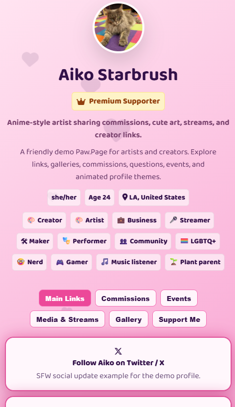 Paw.Page profile preview for Aiko Starbrush